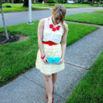 Fifties Glam:  Yellow Stripes, White, and Red Accessories