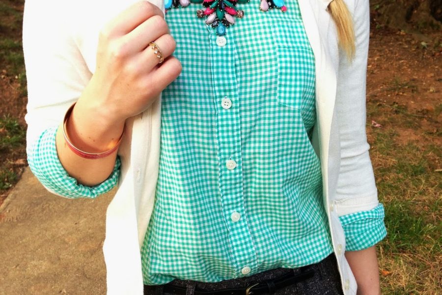 green gingham tweed shorts