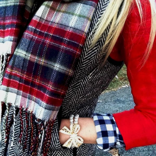 plaid scarf herringbone vest