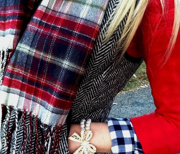 plaid scarf herringbone vest