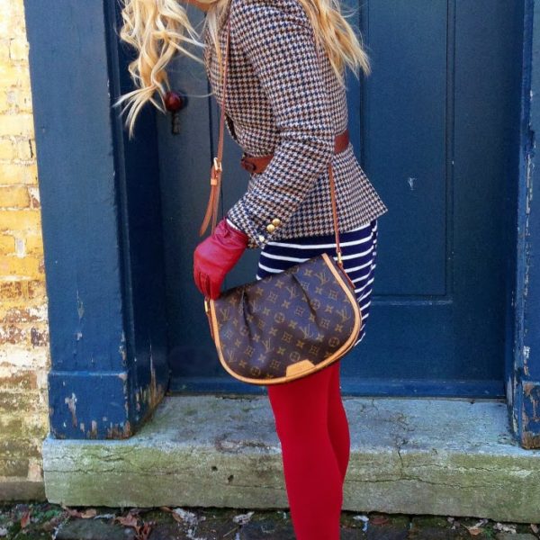 herringbone blazer striped dress preppy fall