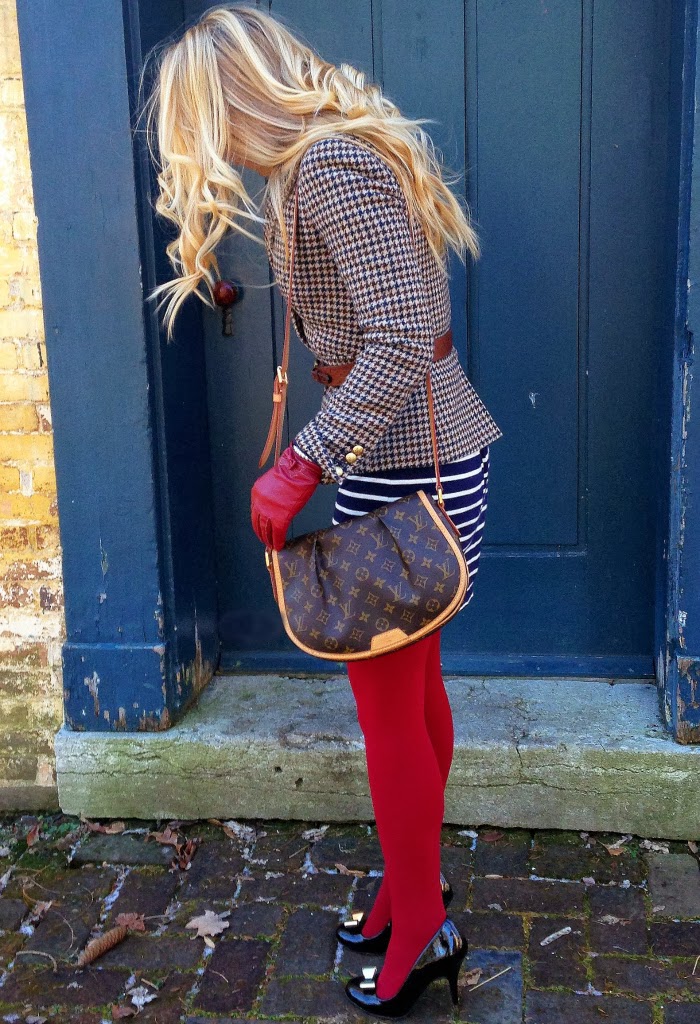 herringbone blazer striped dress preppy fall