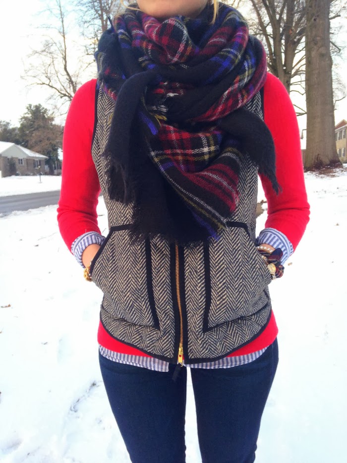 black blanket scarf herringbone vest