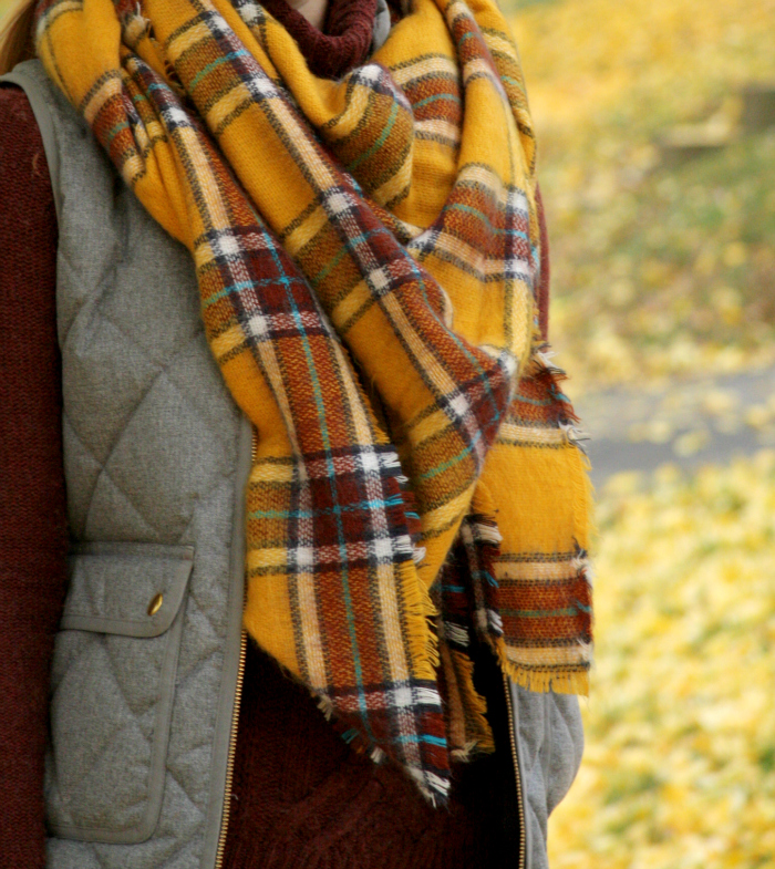 golden blanket scarf gray vest