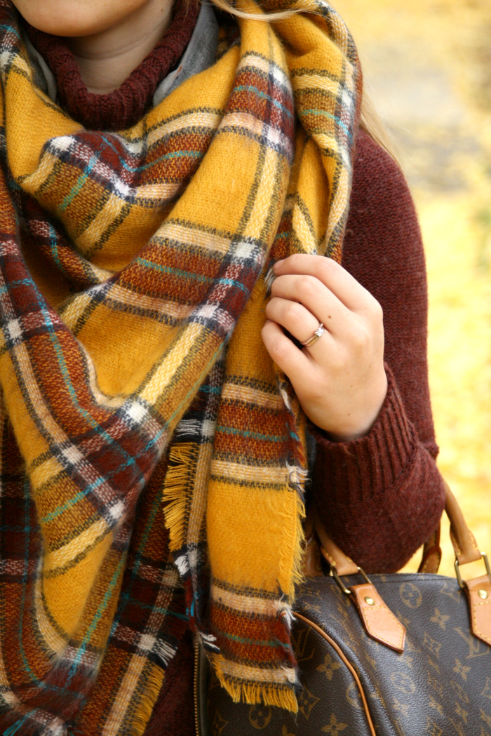 golden blanket scarf gray vest