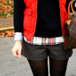 Red Vest & Tweed Shorts