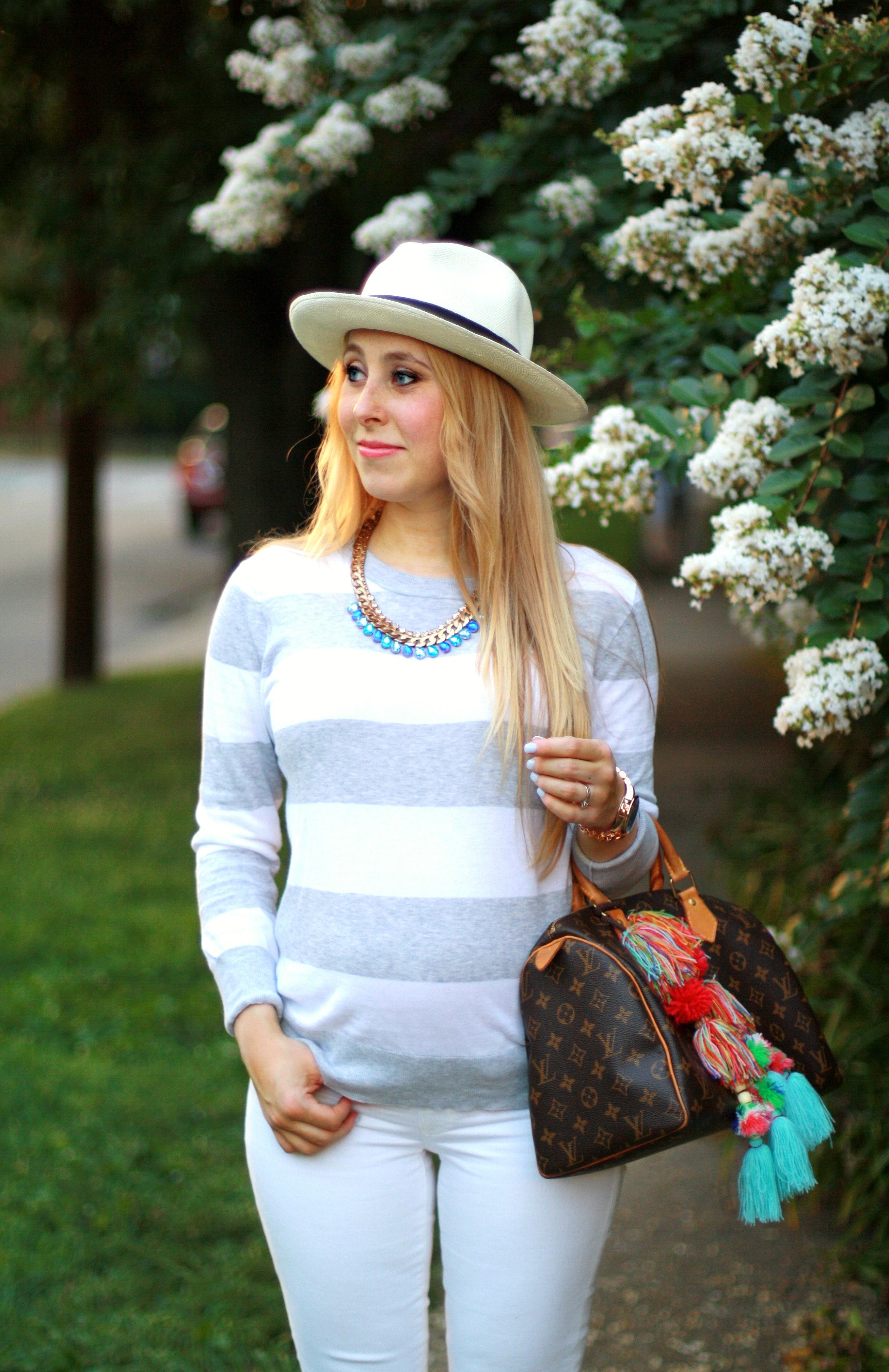 grey striped sweater