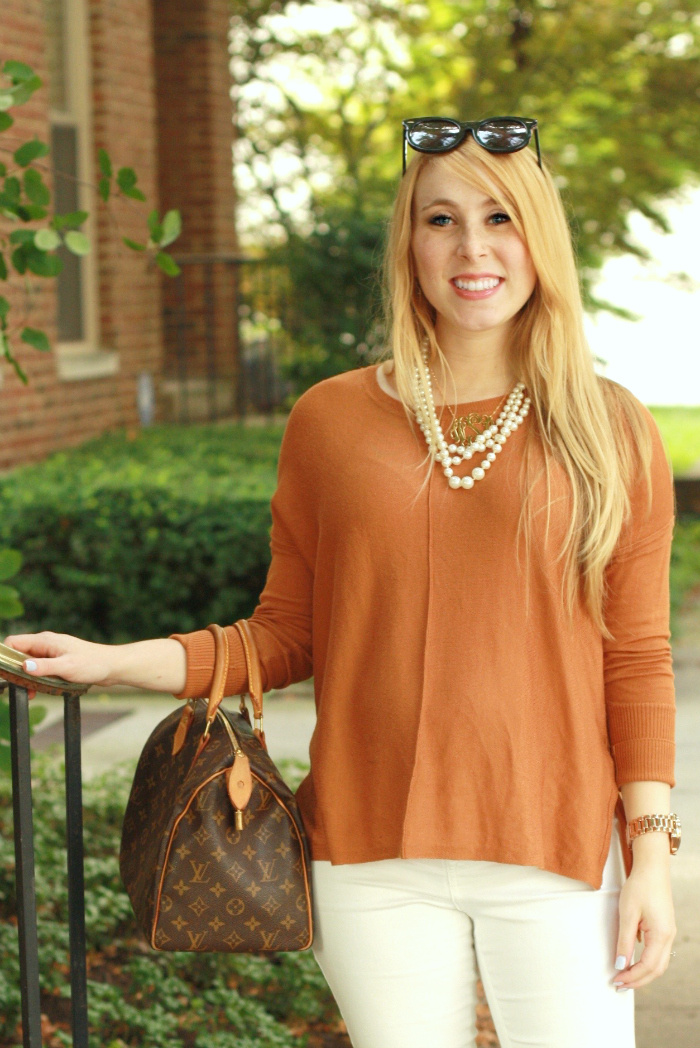 pre-fall neutrals in copper, white denim, & wedges