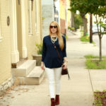 Pre-Fall w/Navy Pullover + Burgundy Ankle Booties & Crossbody