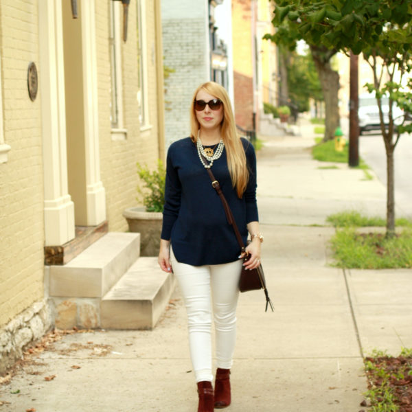 pre-fall navy pullover burgundy crossbody