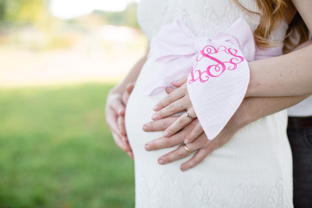 maternity photos monogram bow sash