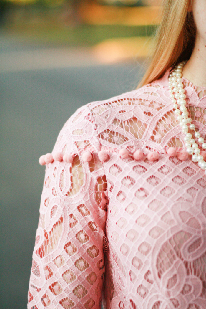 pink lace dress fall pom pom