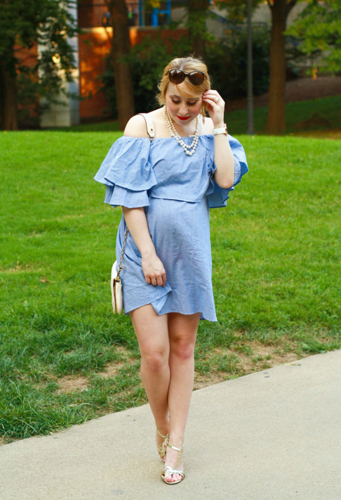gingham ruffle off the shoulder dress shein labor day