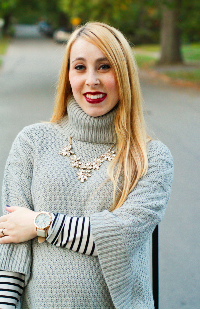 grey poncho burgundy