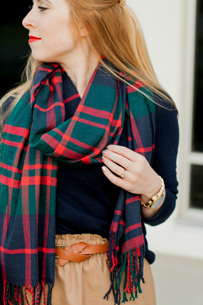 navy tights holiday plaid scarf