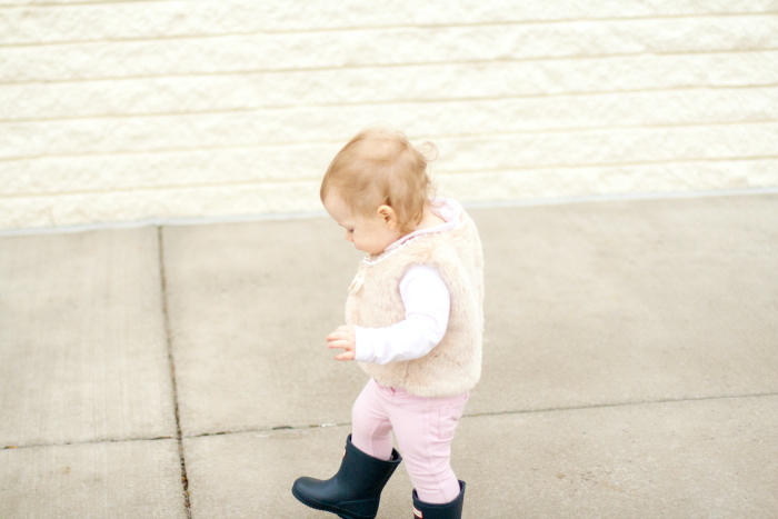 preppy toddler girl fur vest hunter boots