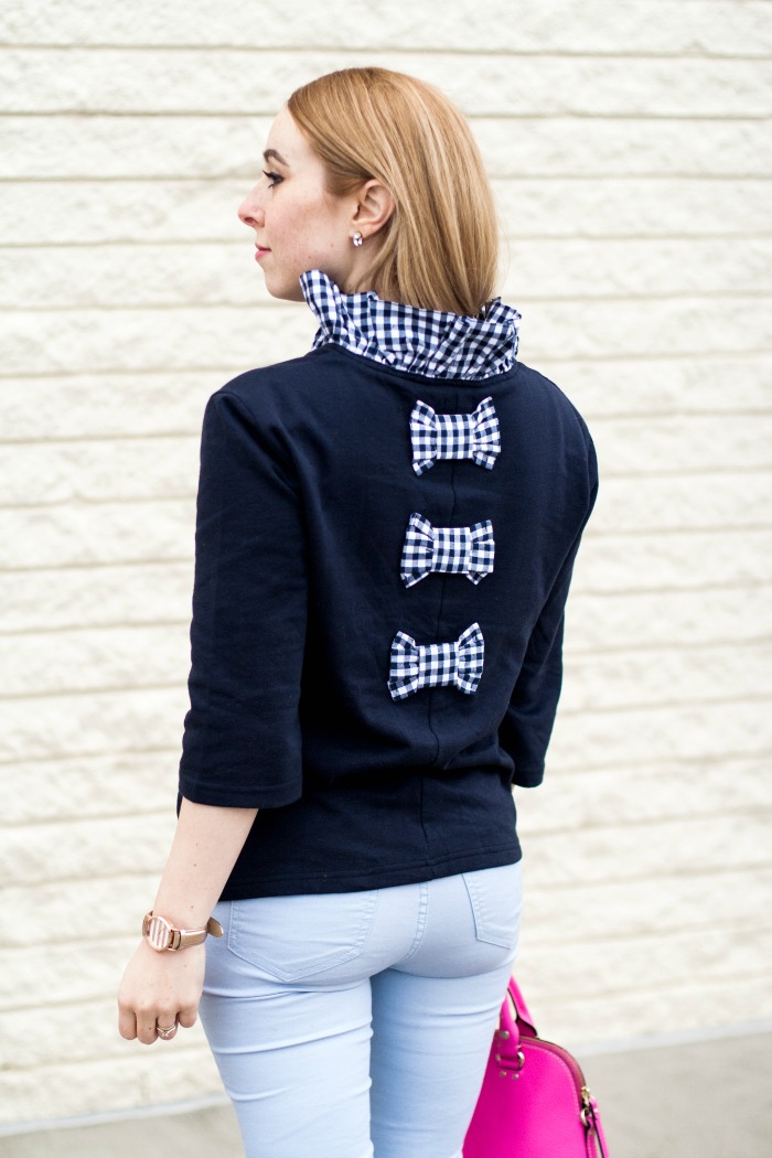 ruffle gingham bow back sweatshirt elizabeth wilson designs