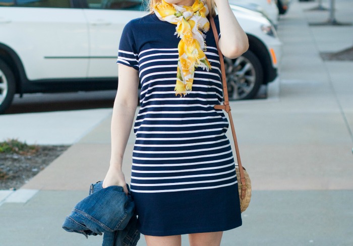 j.crew tshirt dress lemon scarf summer