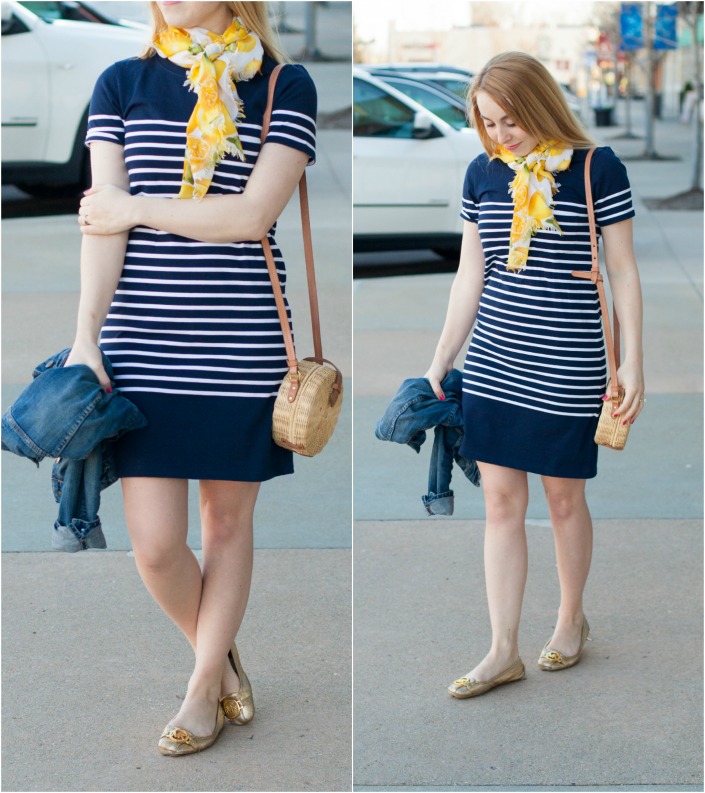 j.crew tshirt dress lemon scarf summer