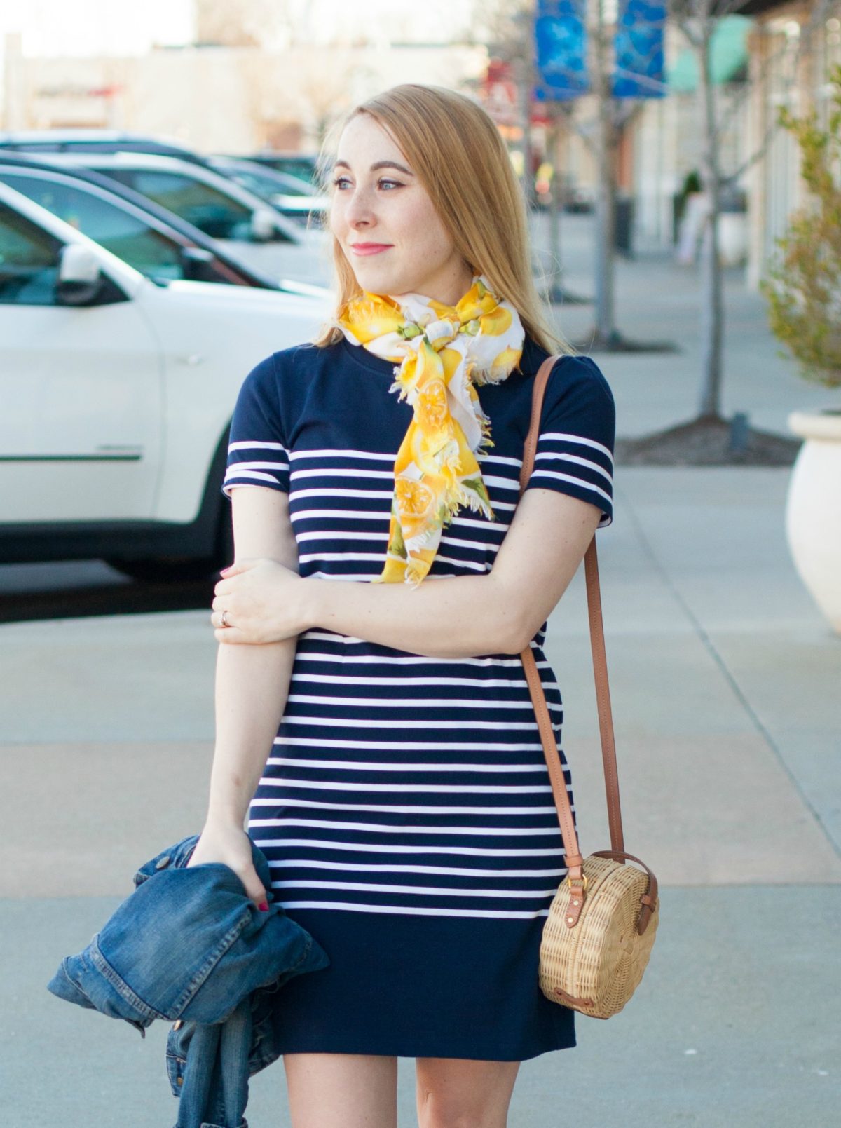 j.crew tshirt dress lemon scarf summer