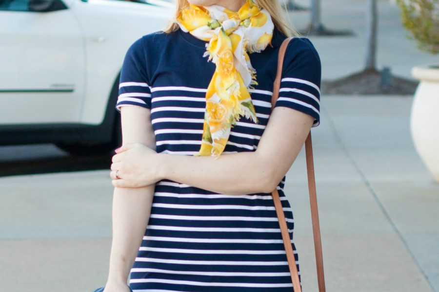 j.crew tshirt dress lemon scarf summer