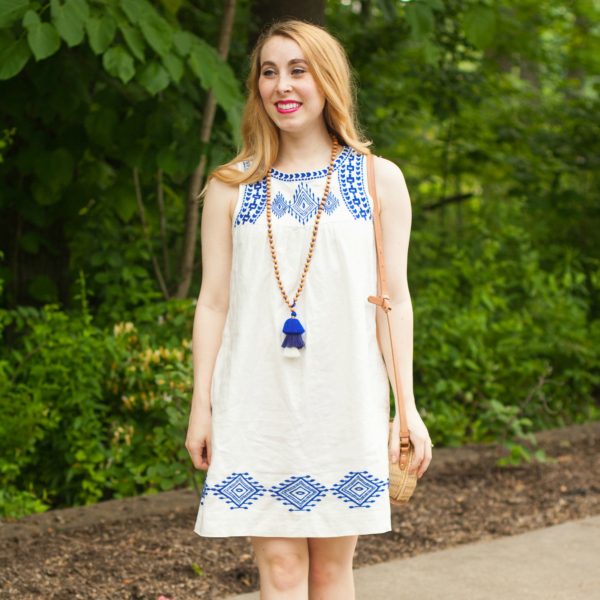 embroidered dress j.crew factory summer preppy tassel vineyard vines