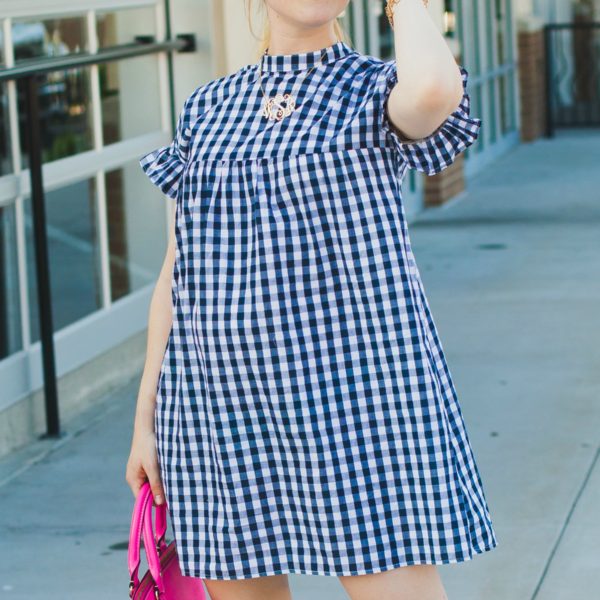 gingham ruffle dress summer maternity style preppy