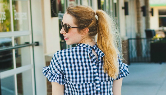 gingham ruffle dress summer maternity style preppy