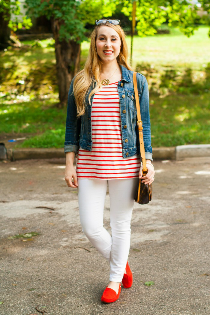 red ugg loafers pre-fall preppy red striped shirt