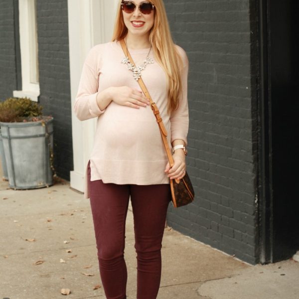 blush pullover burgundy pants maternity style bump style h&m