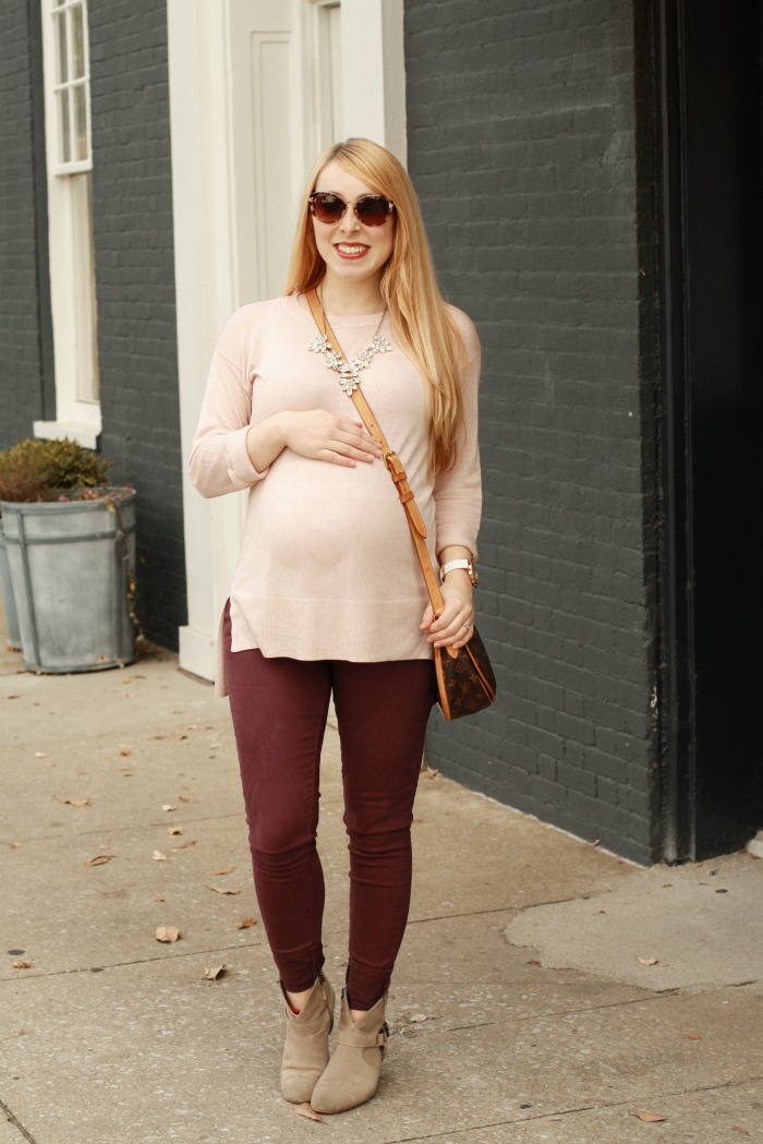 blush pullover burgundy pants maternity style bump style h&m