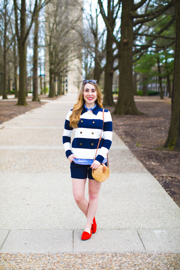 striped blazer preppy red loafers